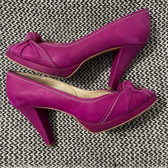 Peter Kaiser Peep-Toe Fuchsia/Plum Leather Pump Shoes Sz-5.5/8 - Picture 5 of 10